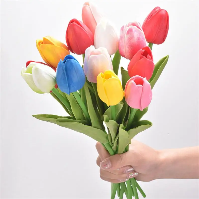 

5PCS 35cm Tulip Flower Artificial Real Touch Tulip Bouquet PE Fake Flower For Wedding Ceremony Decor Home Garden Bouquet Decor