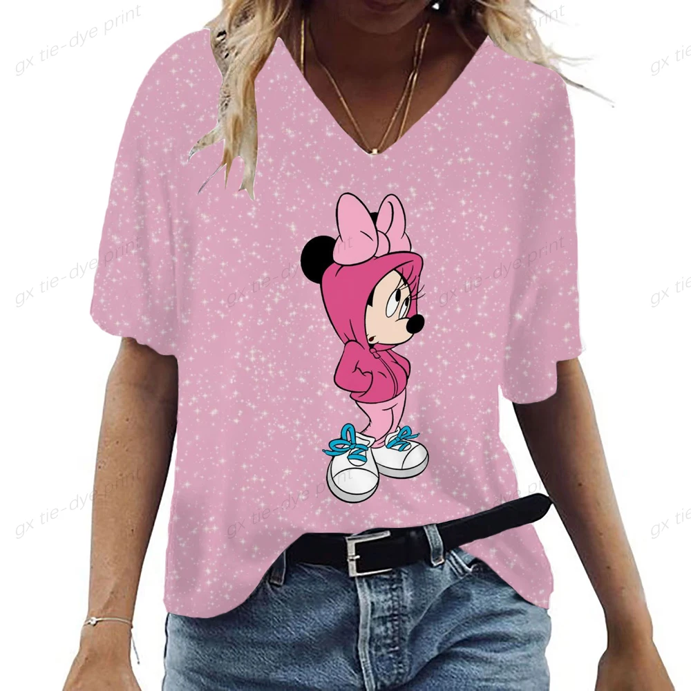 

Женская летняя футболка с коротким рукавом и V-образным вырезом