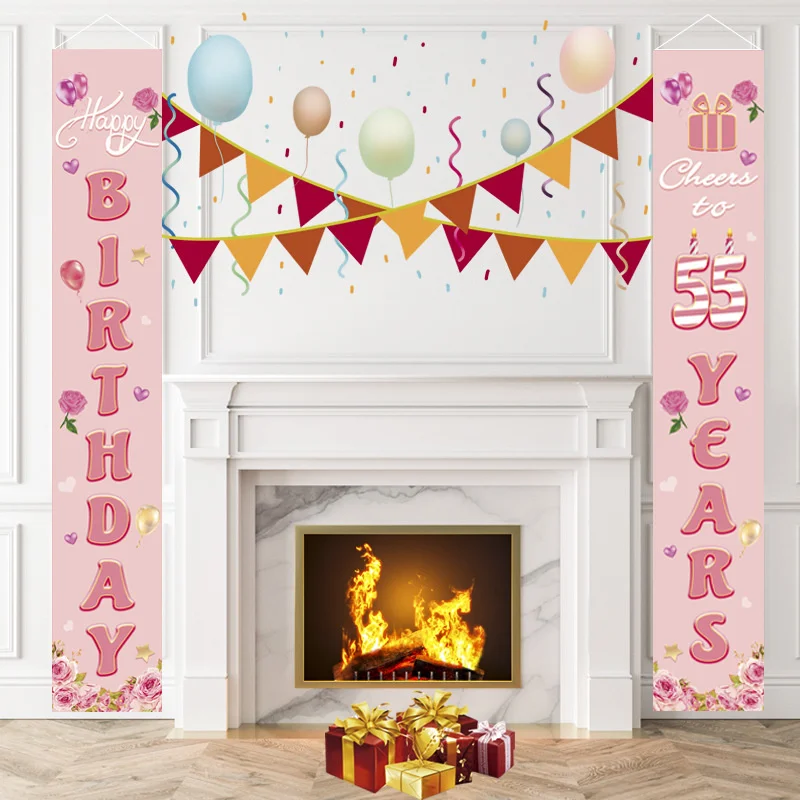 

Pink Couplet Door Curtain Party Decoration Creative Flag Hanging Cloth