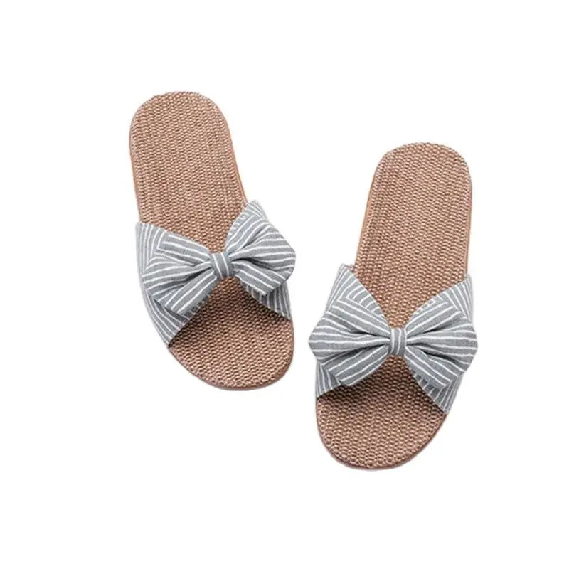 

Women's Spring 2022 Flax Slippers Summer Casual Slides Comfortable Bow Girls Sandals Women Indoor Home Flat Shoes Without Heels