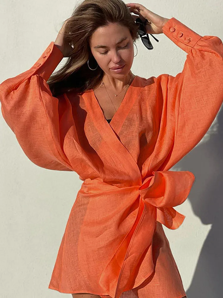 

Summer Dresses for Women 2022 Fashion Tie-Up Robe Female Clothing Sexy Mini Women's Party Dress Cardigan Casual Loose Vestidos