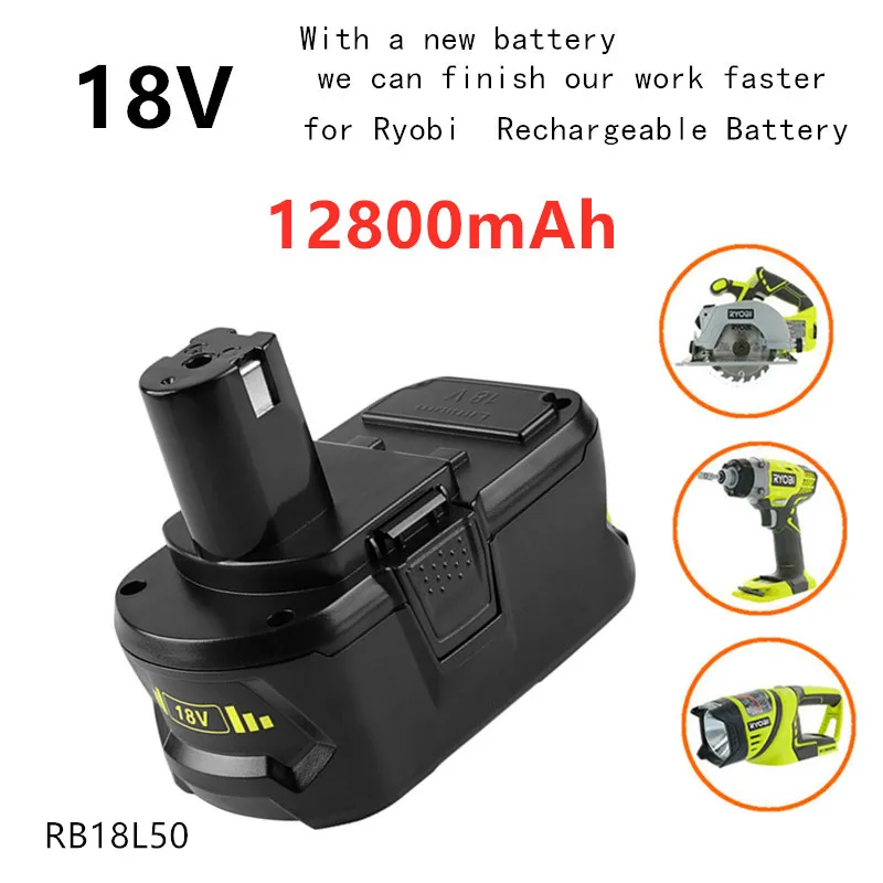 

Литий-ионный аккумулятор для Ryobi ONE +, 18 в, 12,8 Ач, беспроводной Электроинструмент BPL1820, P108, P109, P106, P105, P104, P103, RB18L50, RB18L40