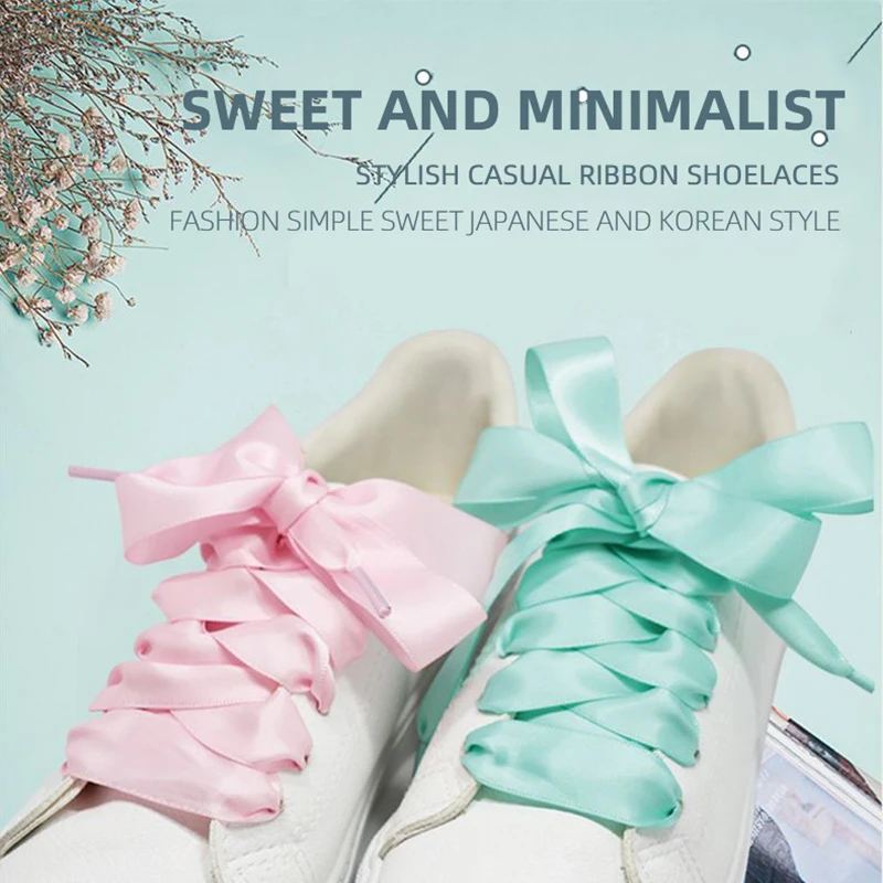 

1 Pair 100cm Princess Shoelaces 2cm Width Durable Polyester Soft Solid Color Shoe Laces Webbing For Women's Sneakers Girls Lady