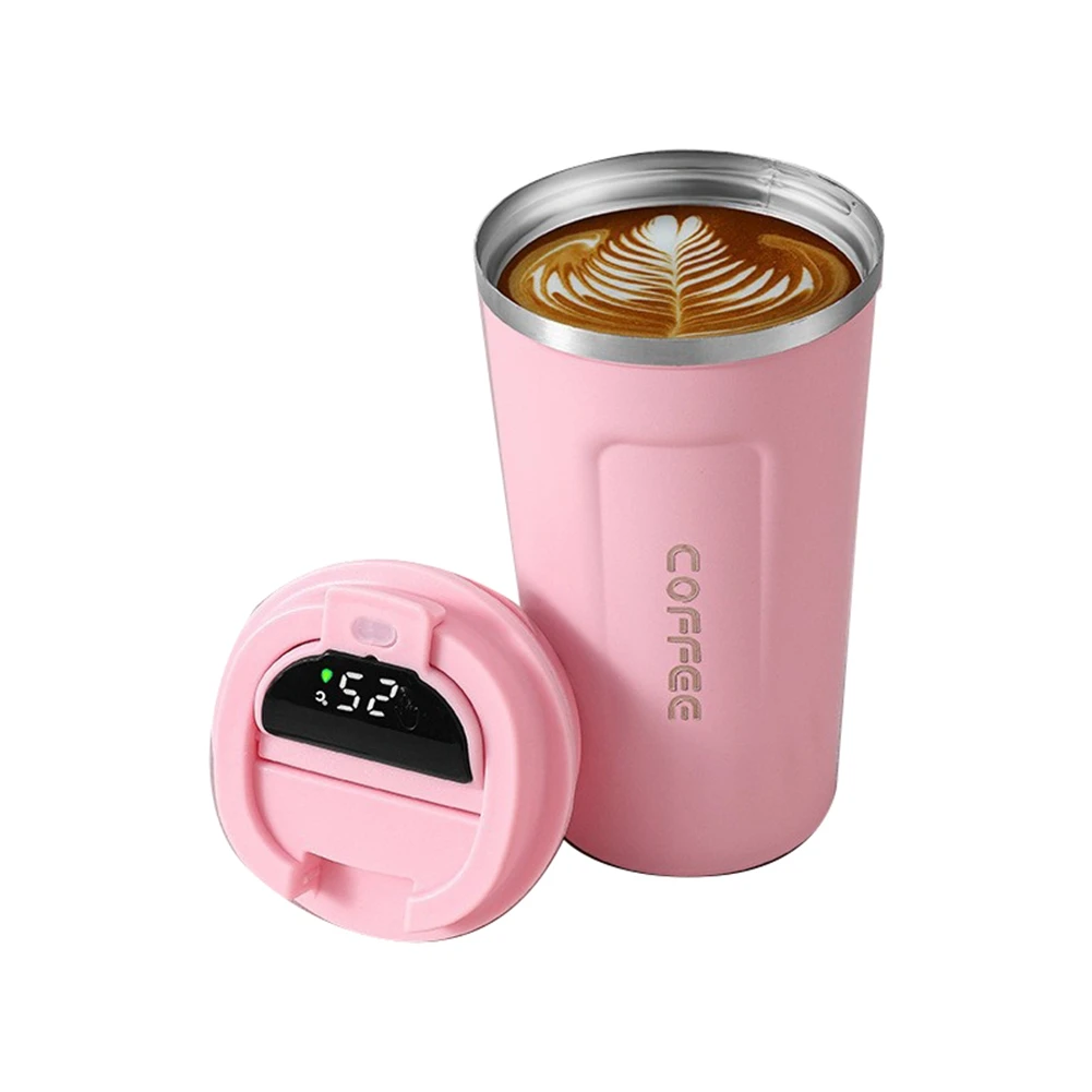 510Ml Smart Thermo Bottle for Coffee LED Temperature Display Thermal Mug Insulated Tumbler Coffee Cup Pink