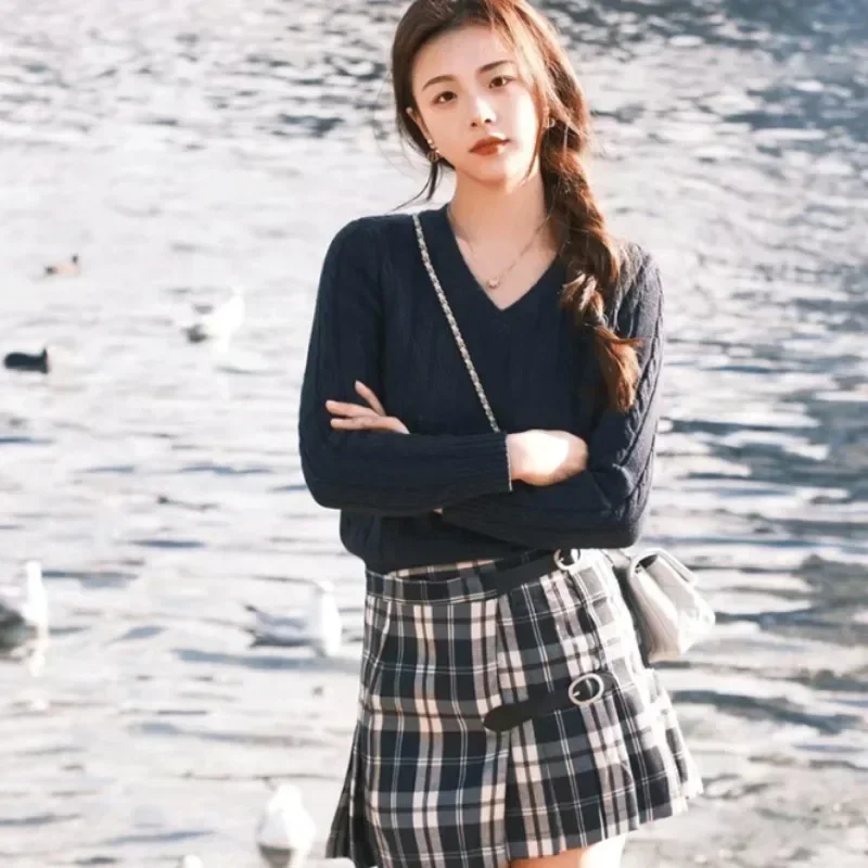 Вязаный топ повседневные короткие пуловеры женский свитер с v-образным вырезом