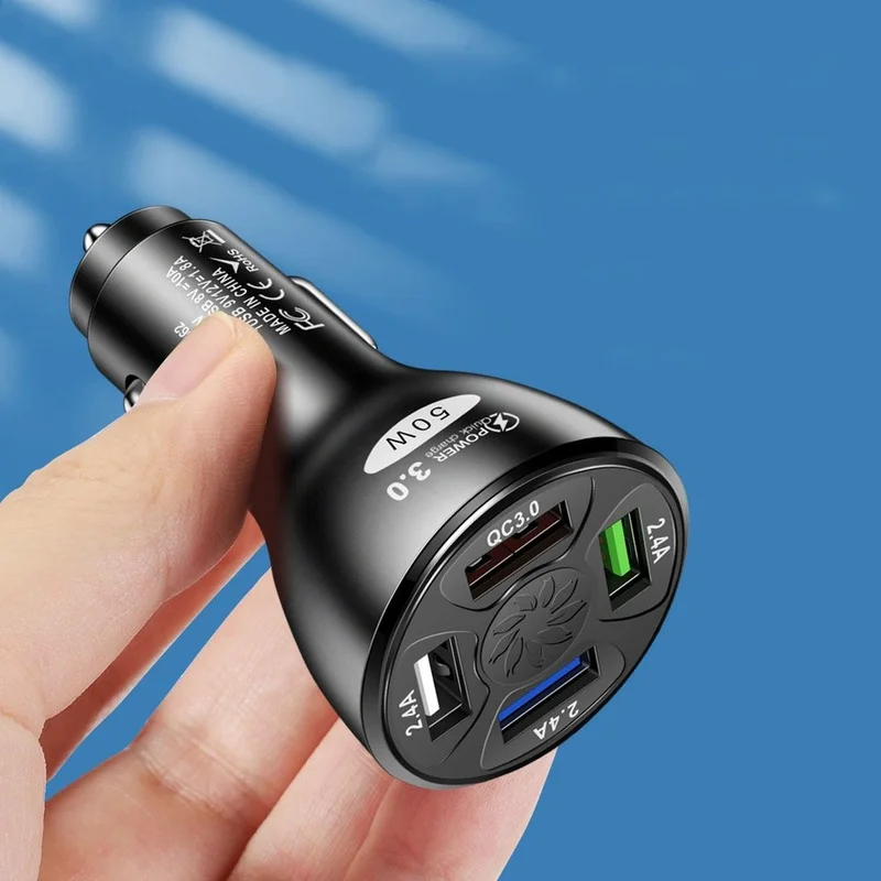 Quick 50W QC3.0 4 USB Port Car Charger 12V Fast Charge Mobile Phone Charger Socket Adapter Battery Charging Phone Accessories
