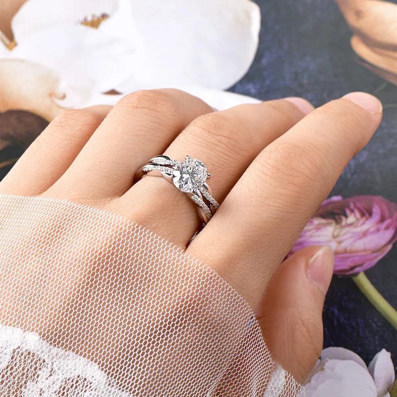 RAPRGOLD 2 0 карата овальное кольцо с муассанитом для женщин настоящее серебро S925