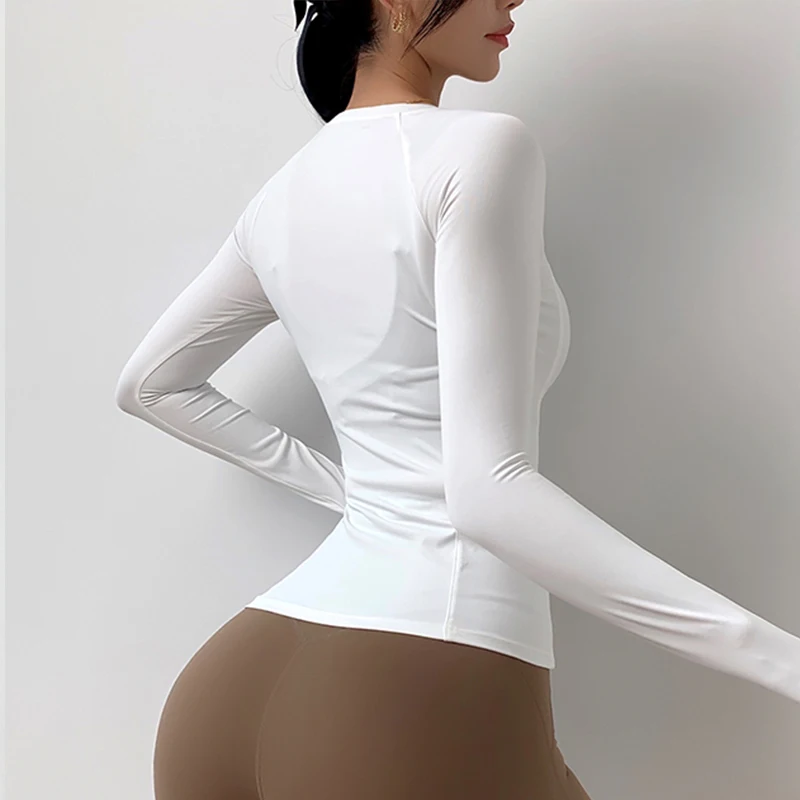 Women's Running Quick-Drying Yoga Long-Sleeved GYM Women Fitness T-Shirt Breathable Thin Top Sweat-Absorbing Training Tights