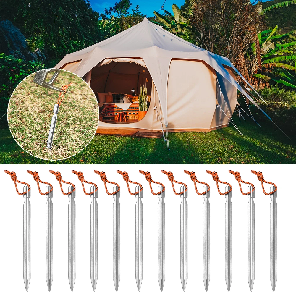 

12pcs 7inch Strong Tent Stake Aluminum Alloy Pegs Ultralight With Reflective Rope Outdoor Camping Nails Hiking Beach Traveling