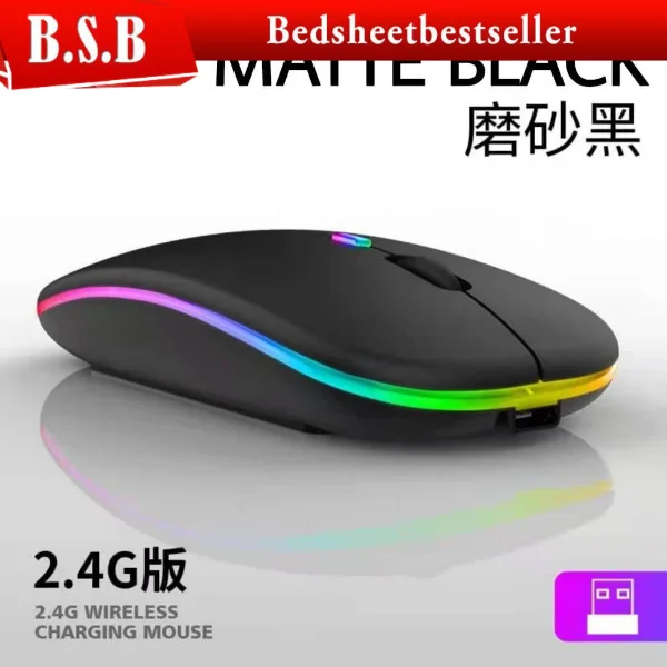 

B.S.B 2.4Ghz Receiver Rechargeable Mouse Wireless Silent LED Backlit Mice USB Optical Mouse PC Laptop Computer