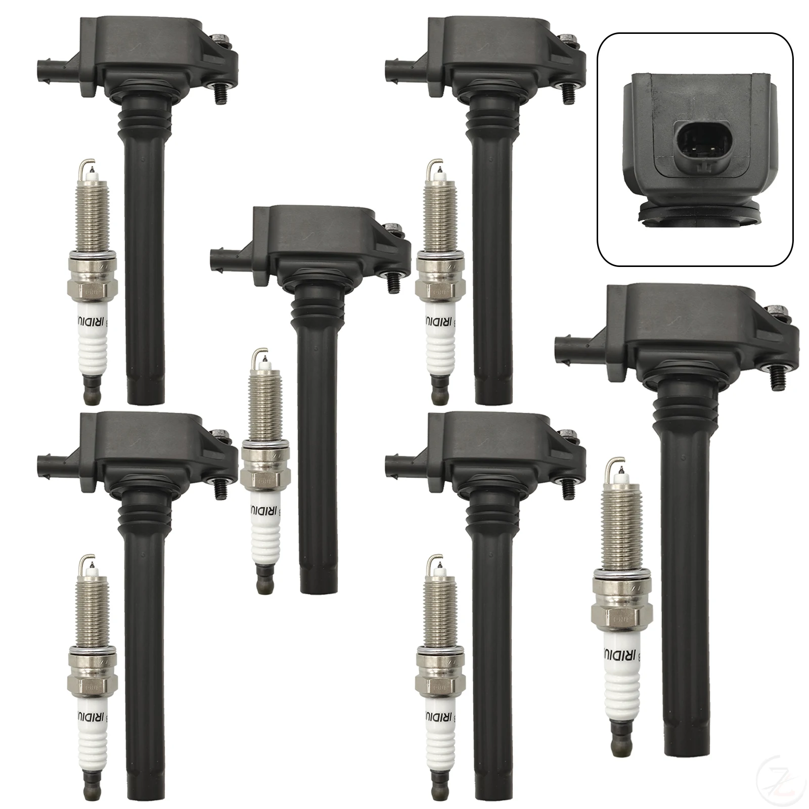 Фото 6PCS зажигательная катушка и иридиевые свечи зажигания UF648 36-8196 5149168AI 5C1848 0221504032 5149168AH соответствует DODGE джип RAM №1