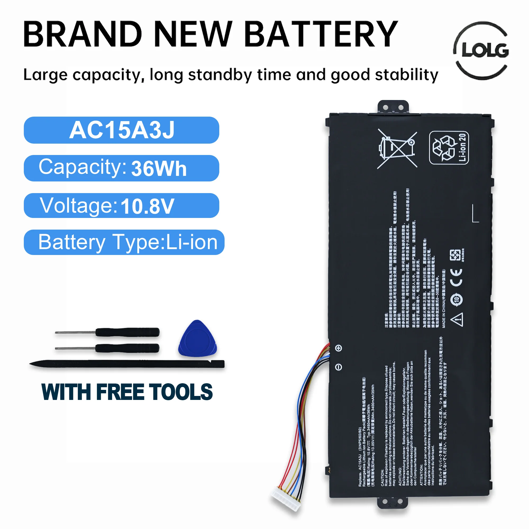 Фото Оригинальный аккумулятор для ноутбука LOLG AC15A3J 10.8V 36Wh 3490mAh AC15A8J для Acer Chromebook11 CB3-131 CB311-8H CB311-9H CB3-132 №1