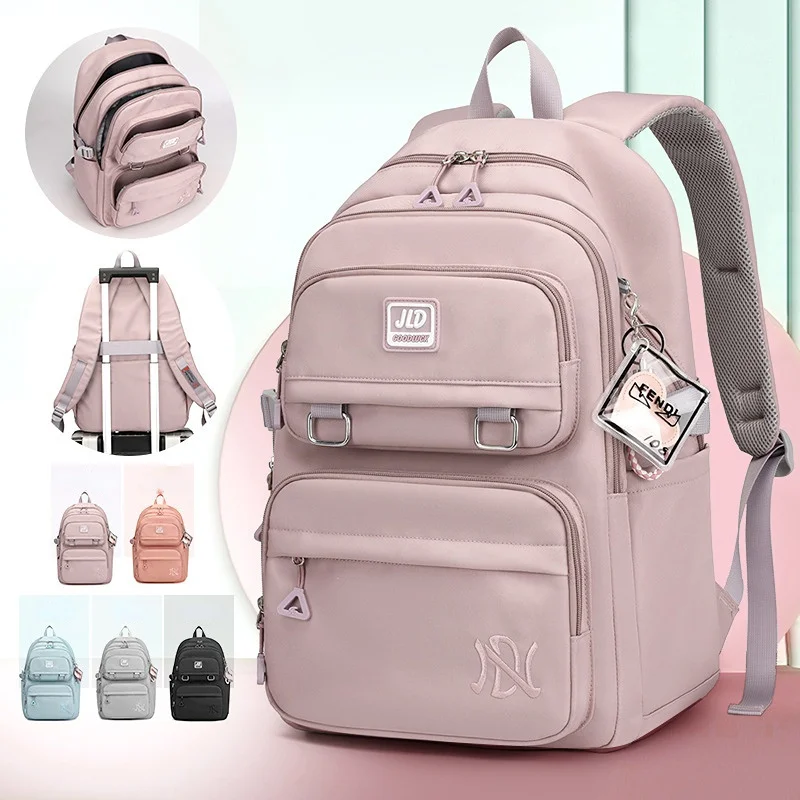 

New Girls School Bag Nylon Backpack Travel Rucksack Multi Pockets Waterproof Casual Daypack Schoolbag for Women Student Teenager