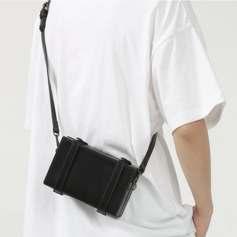 

Leather Mini Bag Simple Bag Pu Casual Black Bag Crossbody Man Handbag Shoulder Unisex Shape Designer Box Messenger
