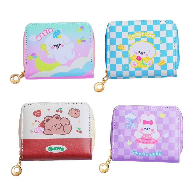 

Girls Cute Bear Credit Card Holder Print Small Wallet ZipCoin Pouch Cash Pocket