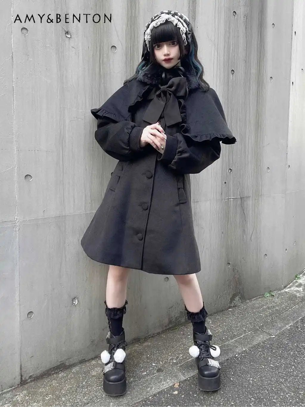 Японские милые шерстяные куртки средней длины со строчкой в стиле ретппи милое