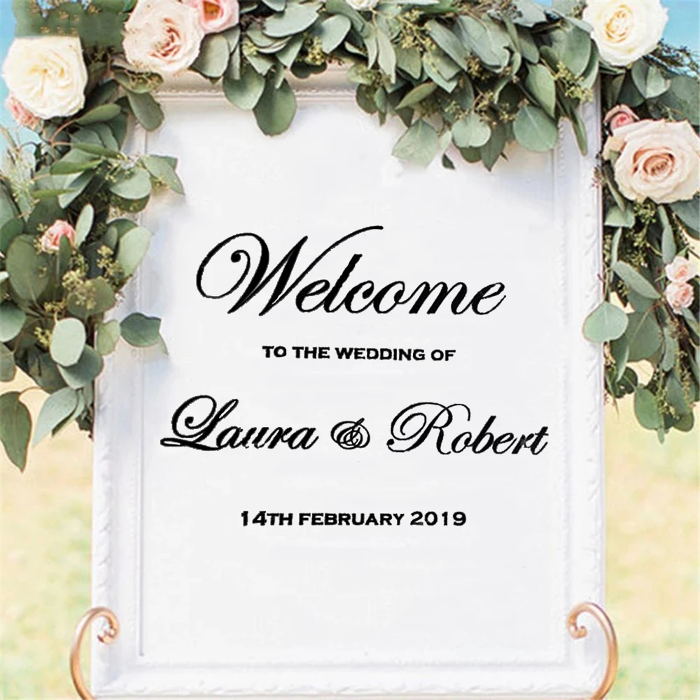 

Wedding Personalized Wall Stickers Welcome Wedding Sign Decals Rustic Simple Wedding Decor Murals Removable Vinyl Poster HW003