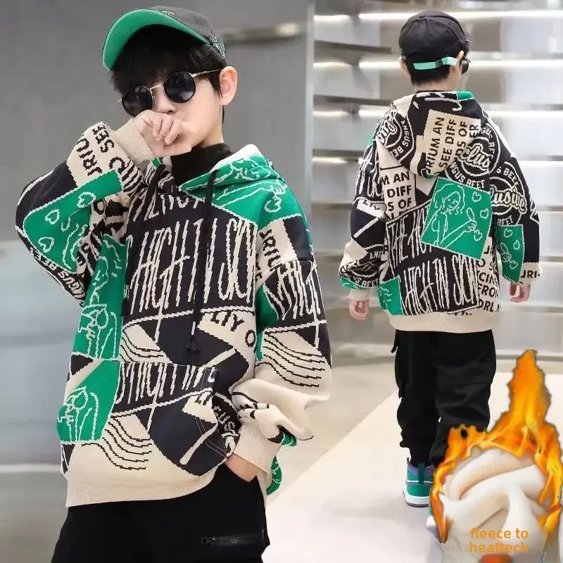 Осень/Зима 2024 новинка утепленная толстовка с капюшоном для мальчиков стильная