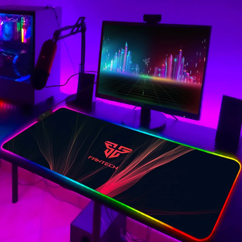Геймерский коврик для мыши Аниме RGB, большой светодиодный коврик для мыши Fantech, аксессуары для ПК, Настольная защита, коврик для клавиатуры