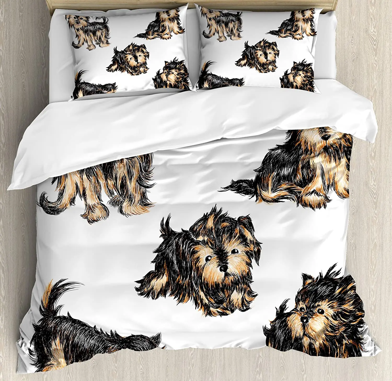 

Yorkie Bedding Set For Bedroom Bed Home Hand Drawn Cute Yorkies Realistic Yorkshire Terri Duvet Cover Quilt Cover And Pillowcase