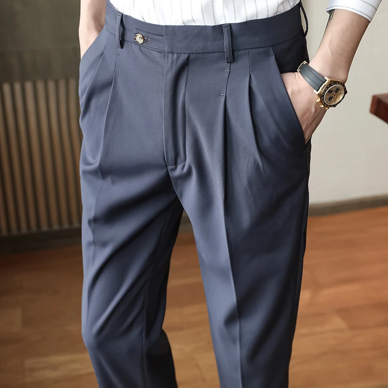 

2022 Business Dress Pants Men Office Social Suit Pants Casual Slim Fit Wedding Groom Trousers Streetwear Pantalon Homme