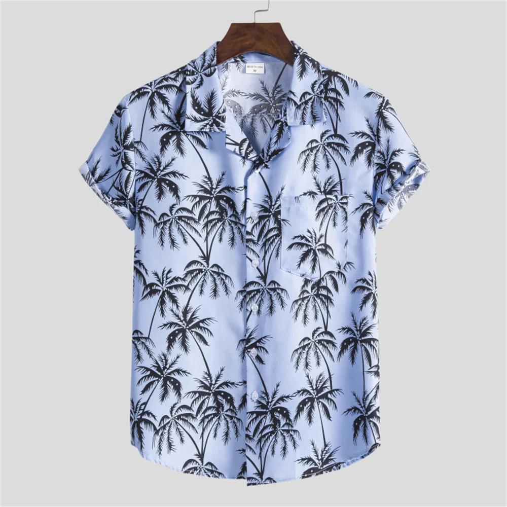 Summer Fashion Men's Hawaiian Shirt Printed Short Sleeves Tops Men Large Size Beach Floral Pattern Blouse M-3XL