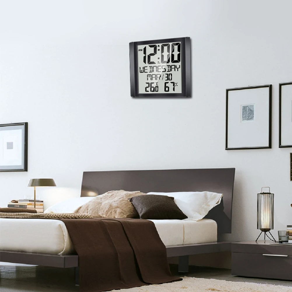

Офисный будильник с датой, большим экраном и цифровым дисплеем для гостиной, современные дизайнерские настенные часы с календарем для дома и влажности