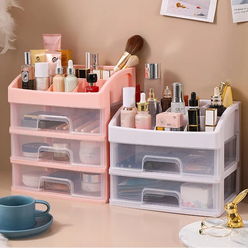 

Большая Многоуровневая коробка для хранения косметики, настольный органайзер для макияжа, коробка для всякой всячины, Студенческая Пыленепроницаемая стойка для канцелярских принадлежностей
