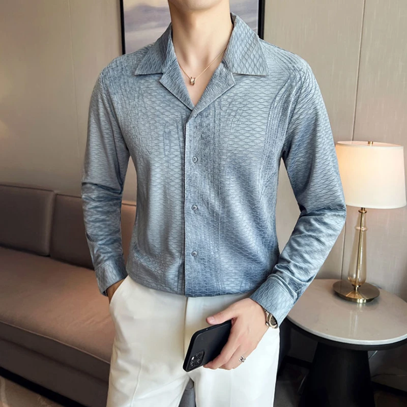 

Plus Size 4XL-M Spring Lapel Long Sleeve Shirt Men's Luxury Long Sleeve Shirt Slim High Quality Business V-Neck Casual Tops