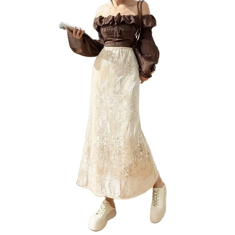 

Женская юбка с высокой талией, юбка с блестками и оборками, юбка с оборками и подолом, трапециевидные юбки