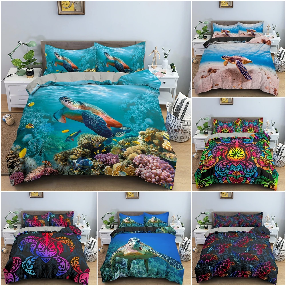 3D Sea Turtle Beddings Set Psychedelic Animal Duvet Cover Comforter Covers and Pillow Cases Single Twin Full Queen King Size