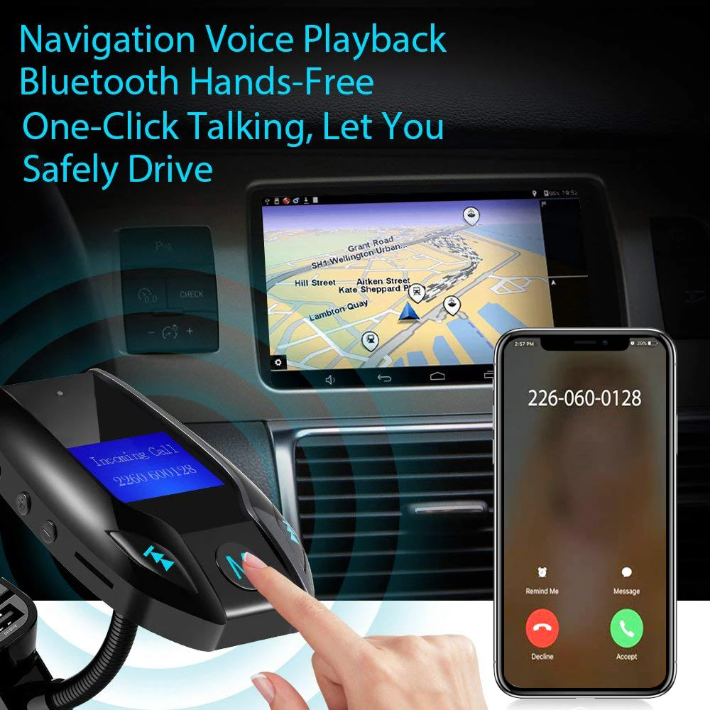 Автомобильный mp3-плеер Bluetooth FM-трансмиттер модулятор громкой связи  ЖК-дисплей Поддержка папки/TF-карты/U-диска AUX вход воспроизведение музыки  | AliExpress