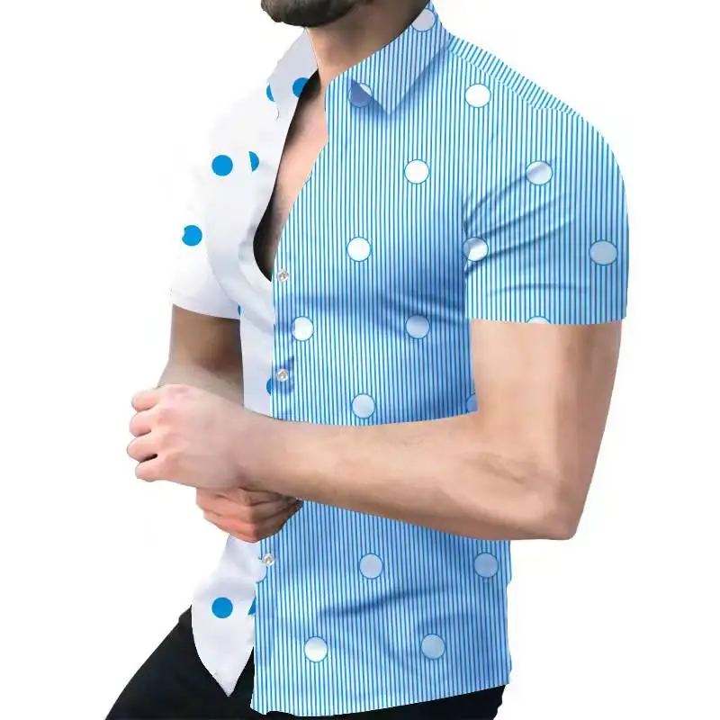 

2022 Europe and The United States will be popular spring and summer printed short-sleeve thin button loose shirt men's large siz