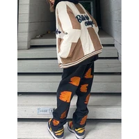 hip hop jeans american popular street letter ins female 2022 spring and autumn new high waist straight slim wide leg trousers