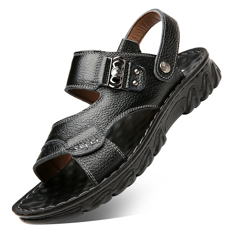 

Leather Men's Sandals Slippers Dual-use 2022 New Summer Outdoor Driving Top Layer Cowhide Leisure Beach Shoes for Men