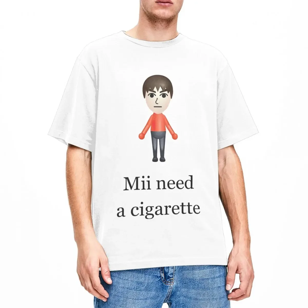 Фото Футболка Mii Need A Cigarette для мужчин и женщин, классная футболка Mii Brawler Merch, футболки, хлопковая одежда для подарка №2