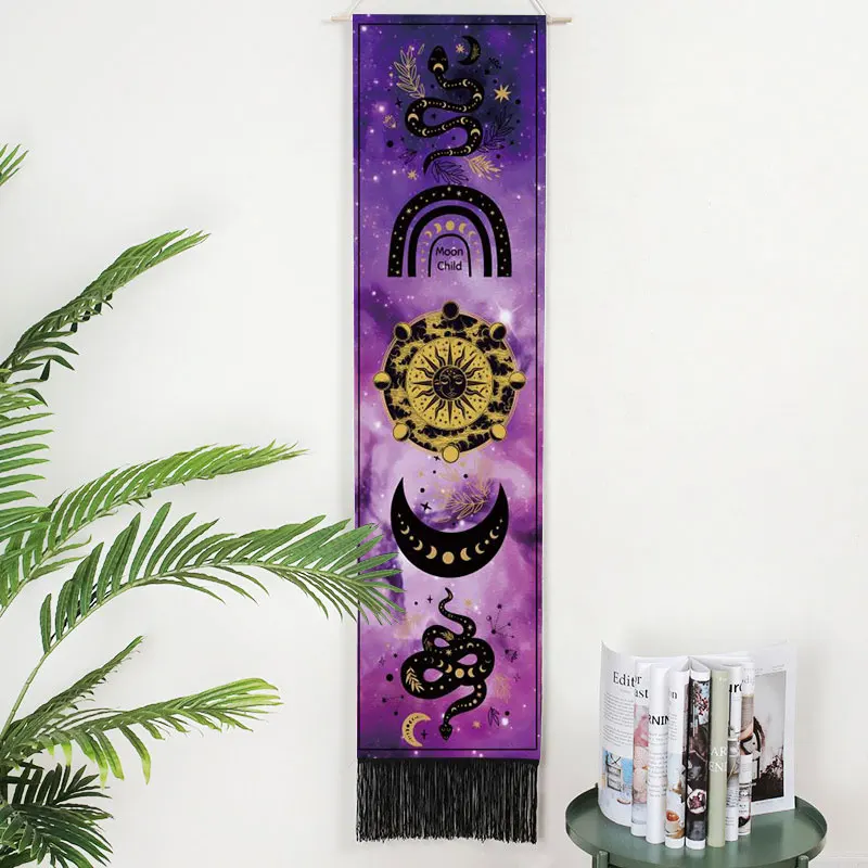 Psychedelic Moon Phase Snake Home Decor Wall Hanging Boho Hippie Tarot Seven Chakra Tapestry Wall Cloth For Living Room Bedroom