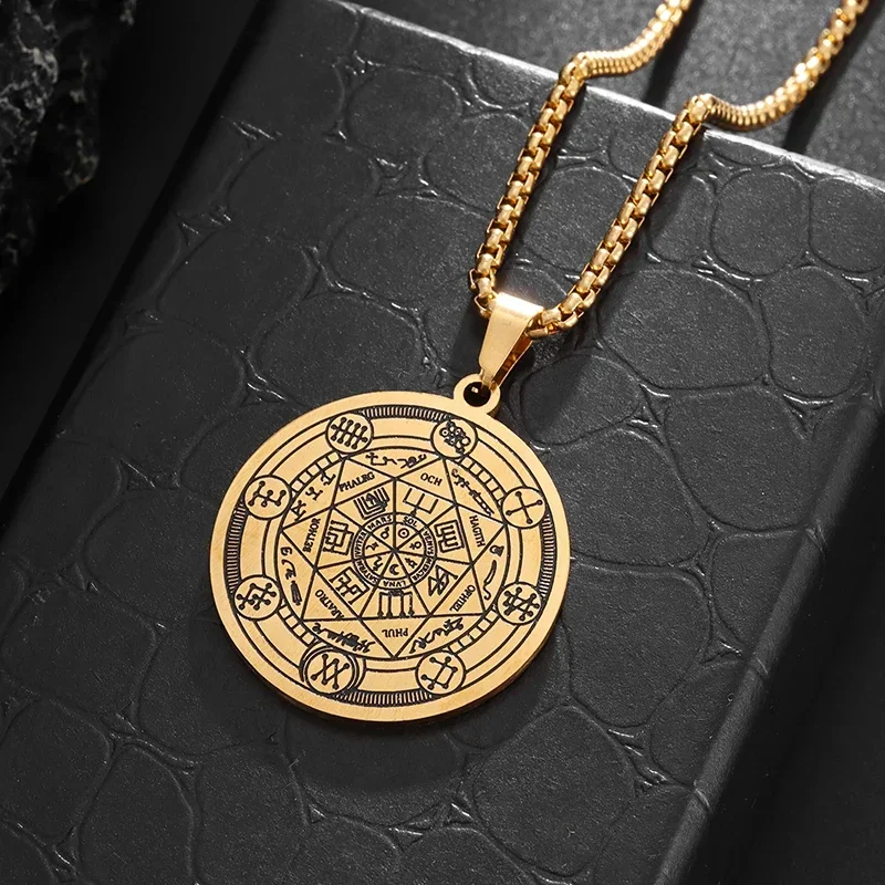 Титановая сталь Соломон Мистическая Каббала Печать Страж 7 Ожерелье с подвеской