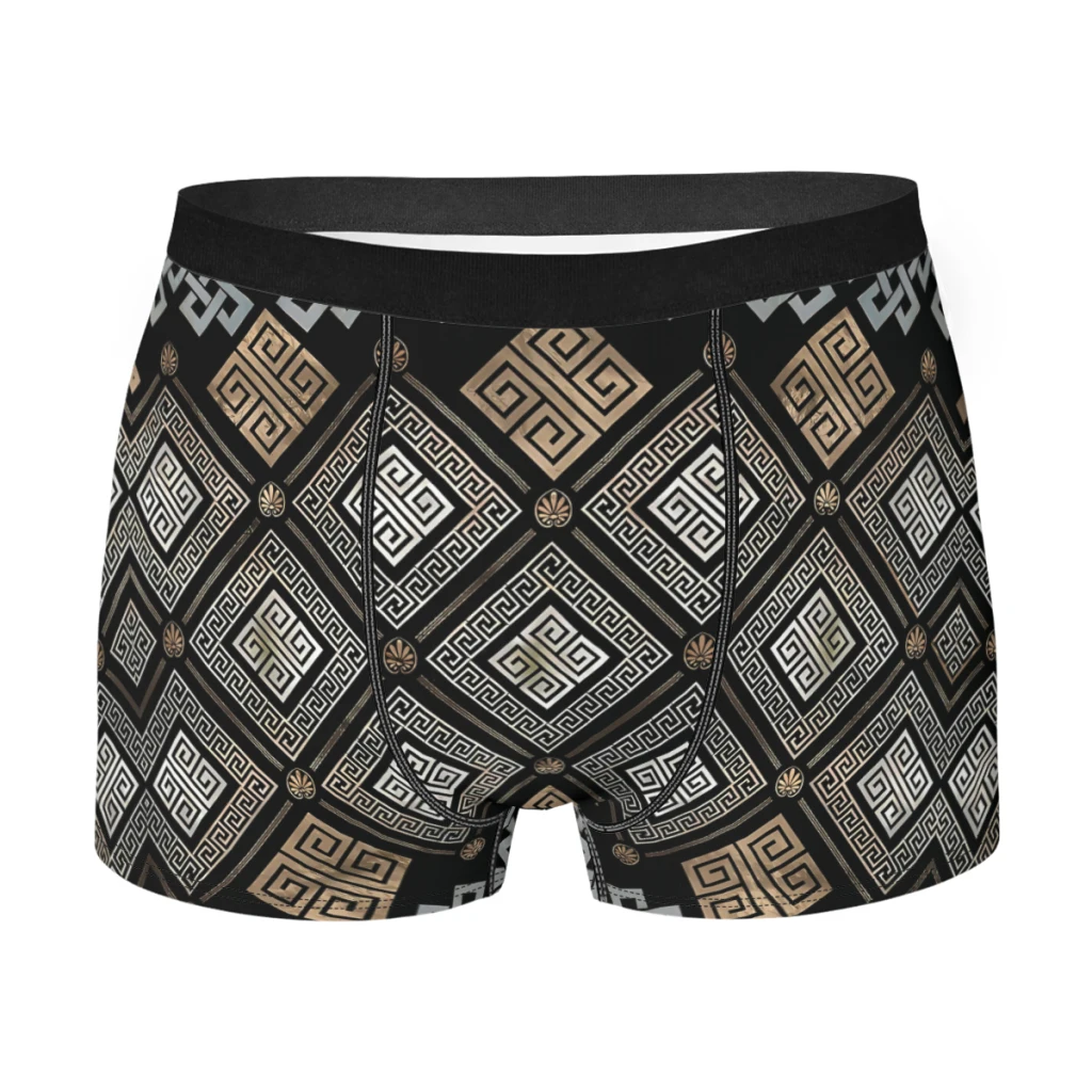 

Black and Gold Cool Man's Boxer Briefs Underwear Greek Key Ornament Meander Highly Breathable High Quality Gift Idea