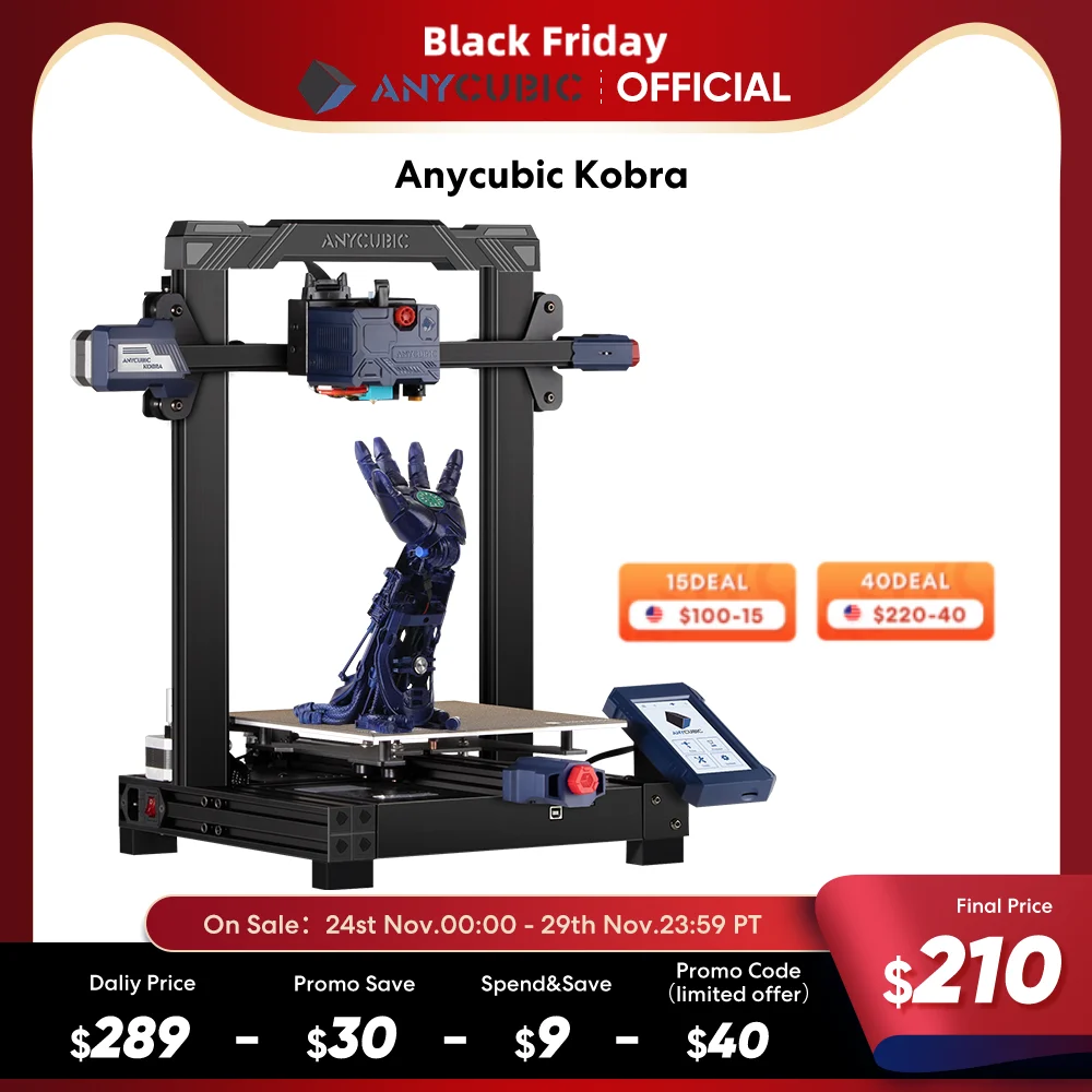 Anycubic Kobra 3d Printer Fdm 3d Printers 25 Point Autoleveling Large Build Size With 220*220