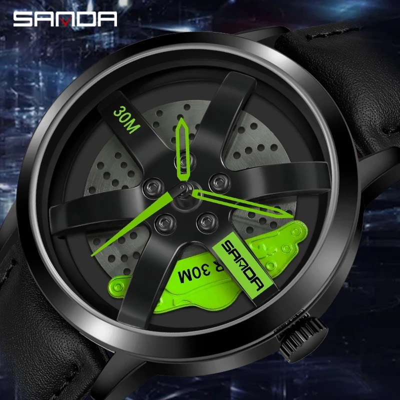 

SANDA Fashion Wheel Series Dial Men Watches Waterproof Quartz Movement Wristwatch Casual Leather Watch Relogio Masculino P1075