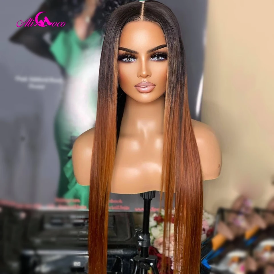 13x6 Transparent Lace Frontal Human HairWig For Women 1B Brown Lace Front Wig Brazilian Straight Human Hair Wigs For Woman