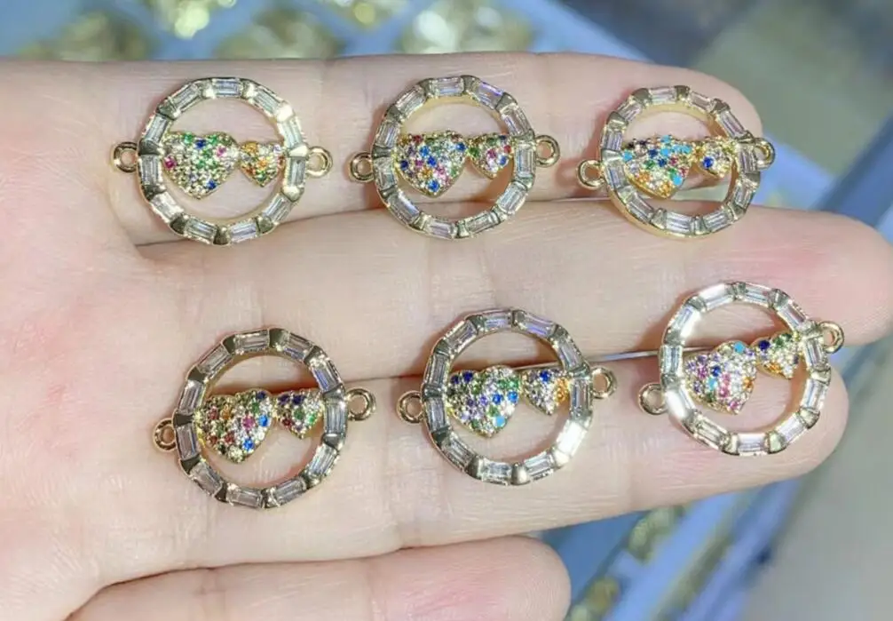 

Модное микро-украшение с фианитами в форме сердца, ювелирные изделия, золотой Радужный кристалл, круг, религиозный Шарм, браслет, аксессуары...