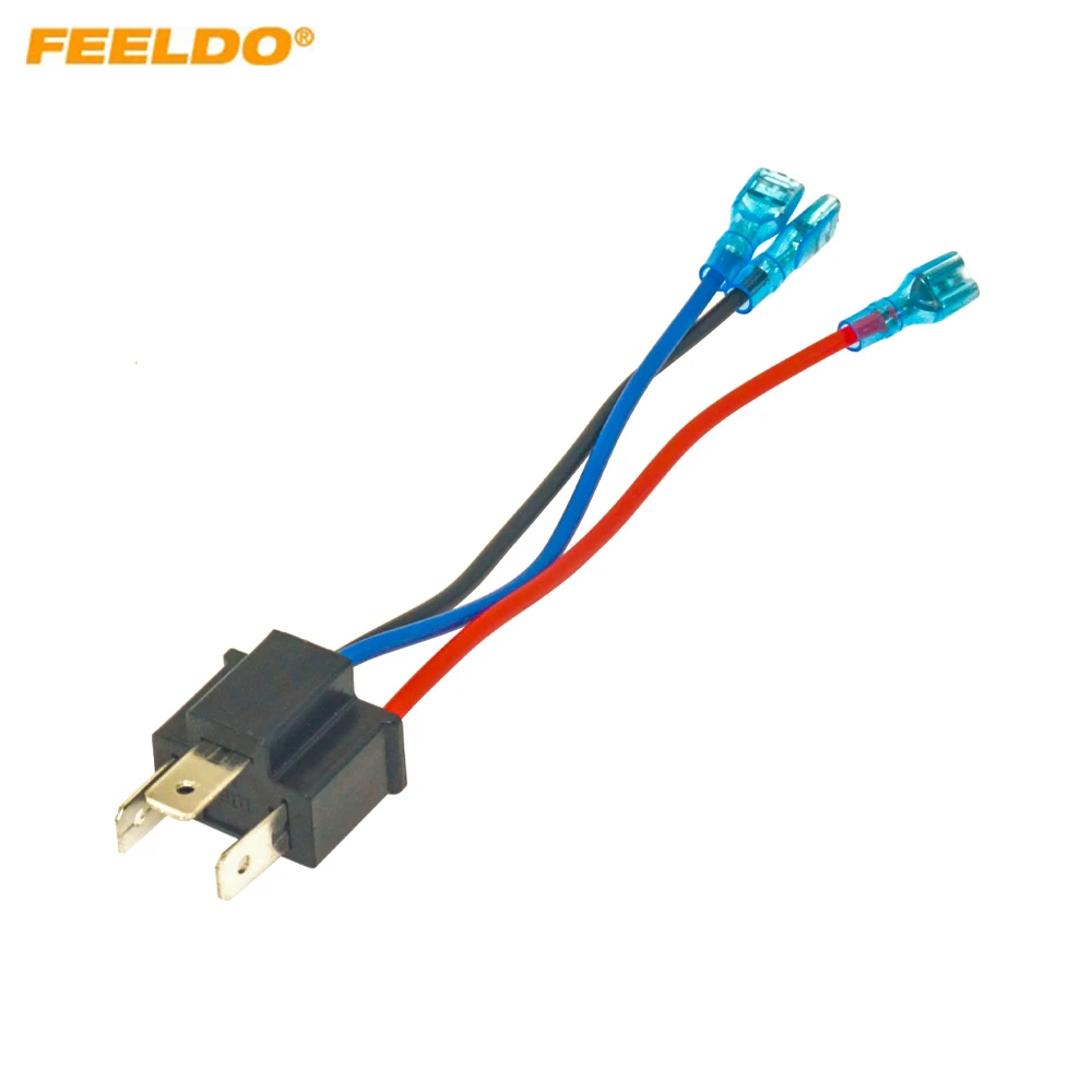 

FEELDO 2Pcs Auto H4 9003 3pin Male Nylon Socket Cable for Halogen Headlamp LED Bulbs Pigtail Connector Holder Adapter