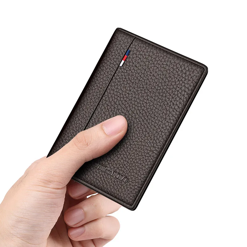

WILLIAMPOLO Leather Men's card holder wallet ultra thin card bag soft mini card sleeve small purse high-grade ID card clip