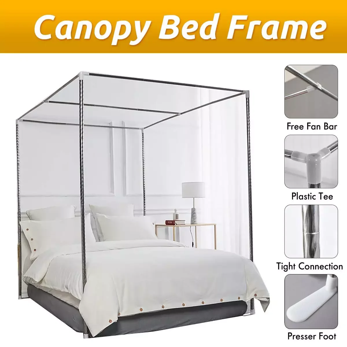 

Москитная сетка из нержавеющей стали, рамка для детской кровати, для четырех угловых кроватей, легкая установка, детская кровать без москит...