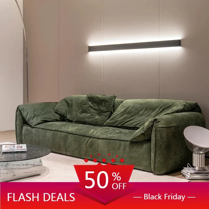 

Vintage Xxl Sofa 3 Seater Green Italiano Luxury Couch Lazy Armchair Ergonomic Reading Straight Canape Salon Bedroom Furniture