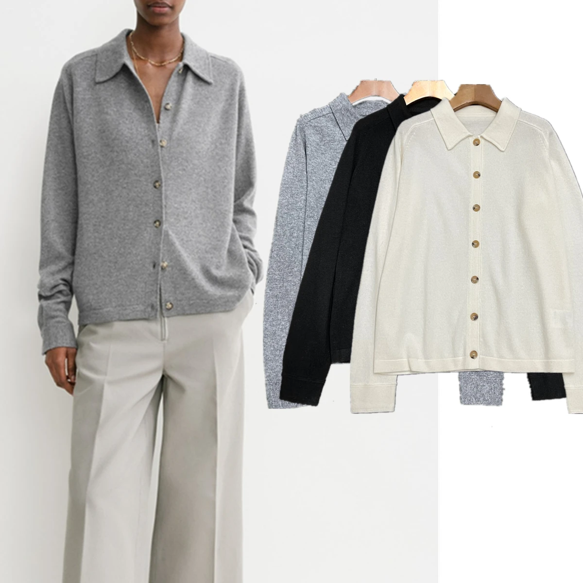 Maxdutti 2024 зимний минималистичный шерстяной свитер однобортный вязаный кардиган с