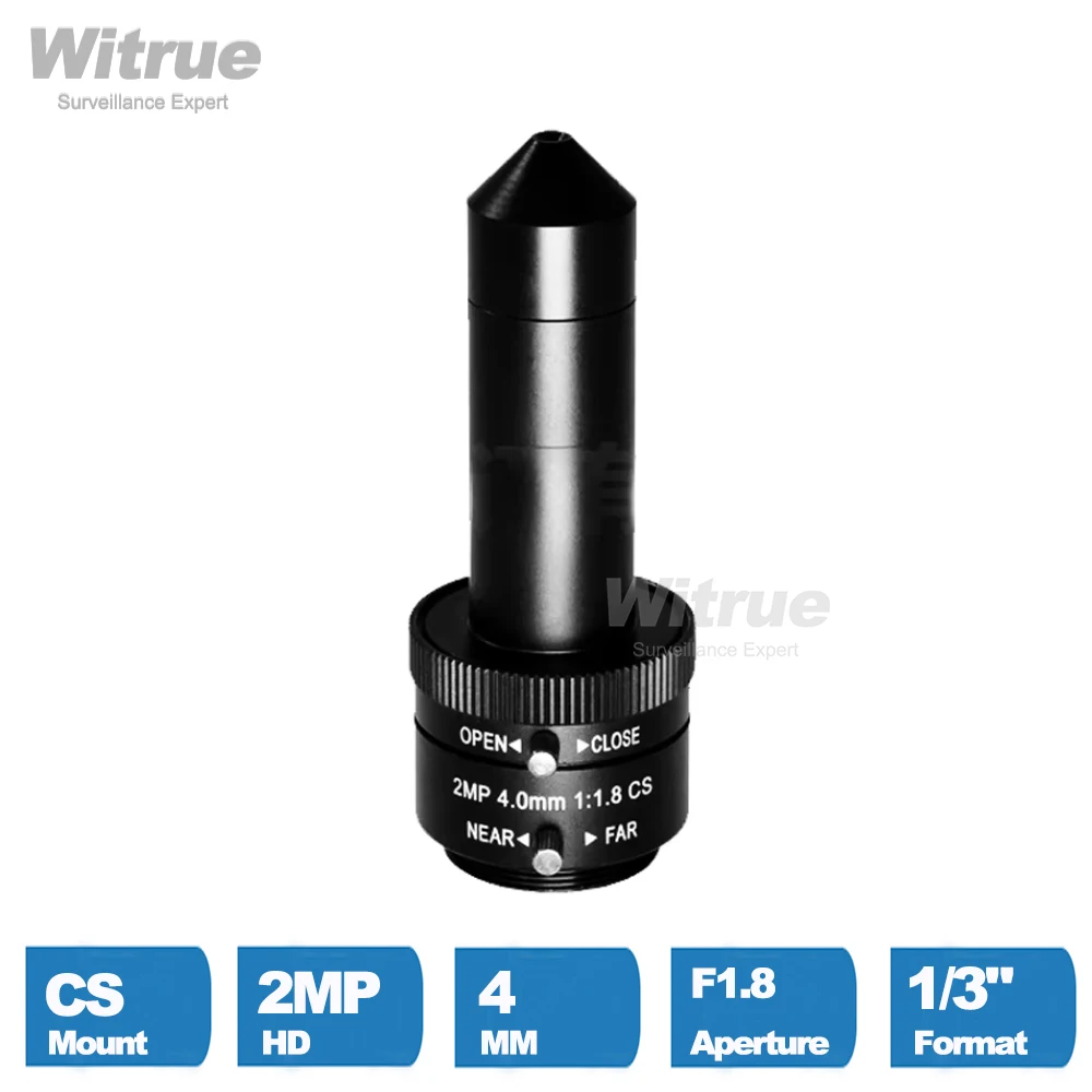 Фото Объектив Witrue Pinhole с креплением CS, HD 2 МП, 1080P, апертура 4 мм F1.8, формат 1/3 дюйма, ручная диафрагма для промышленных камер видеонаблюдения №1