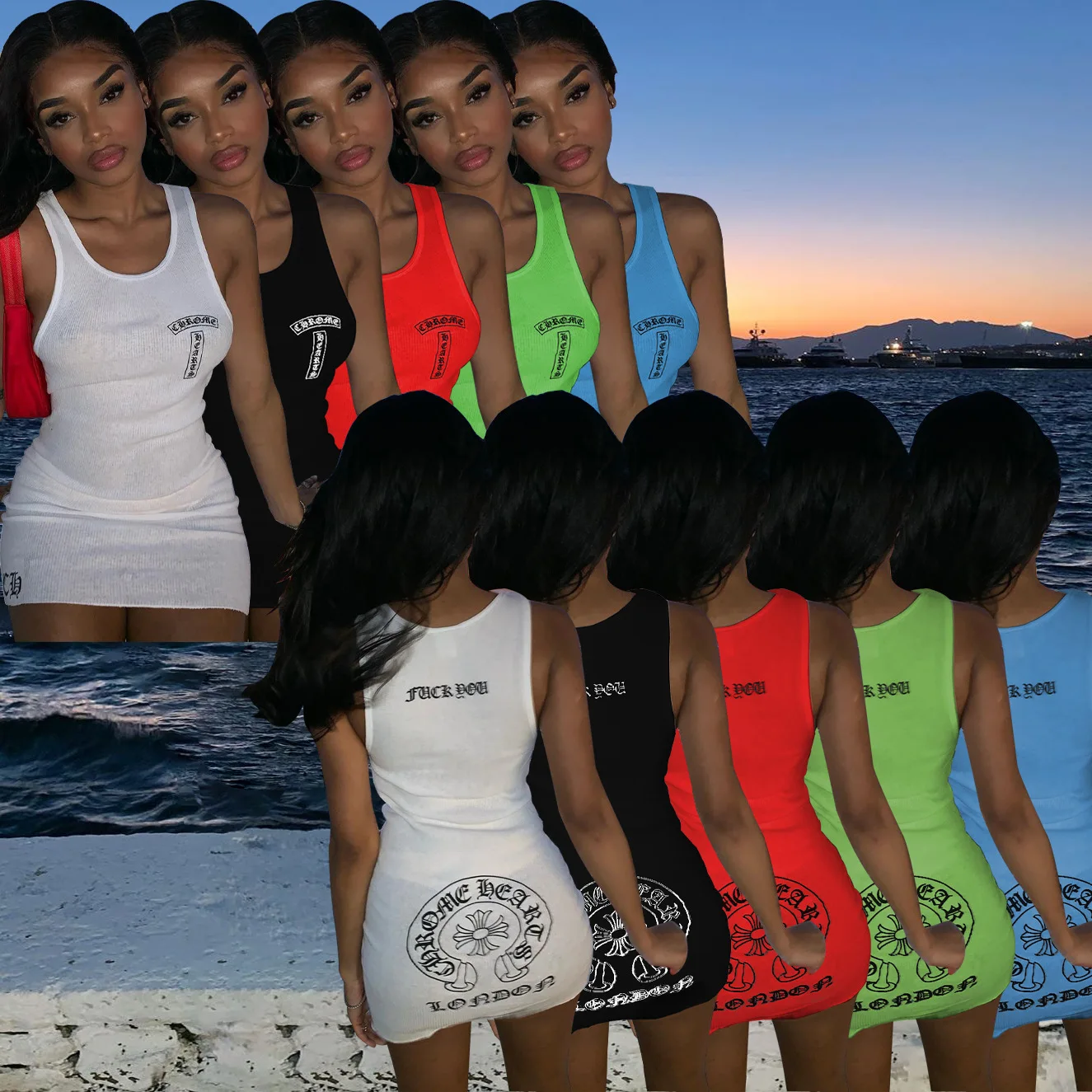 

TC017 Dresses for Women New Summer Clothes for Women Fashion Round Neck Vest Sexy Dress Letters Print Casual Midi Dresses
